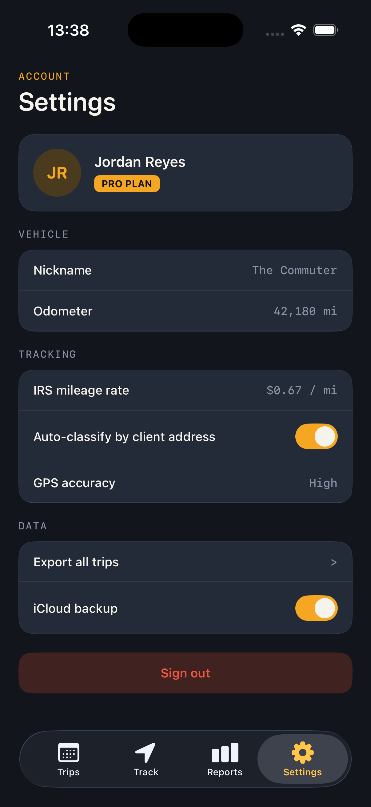 Odomo settings and vehicles on iPhone
